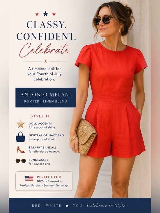 ANTONIO MELANI Pants - ANTONIO MELANI Size 4 Linen Blend Red Romper; Classy 4th of July Outfit!